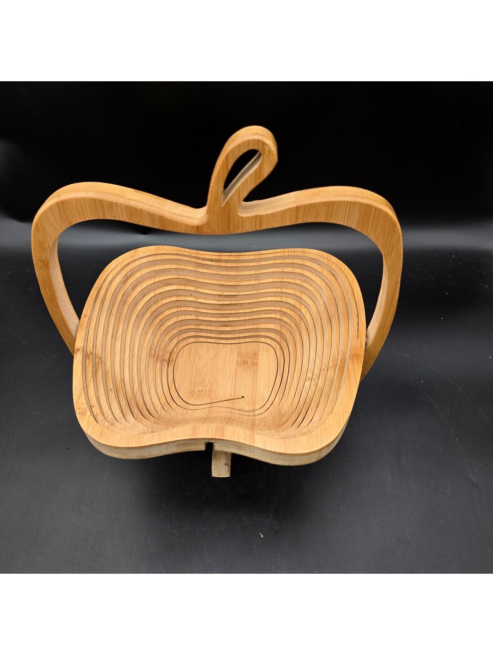 Collapsible Bamboo Wood Fruit Bowl Basket Apple Shaped Folding Trivet Board